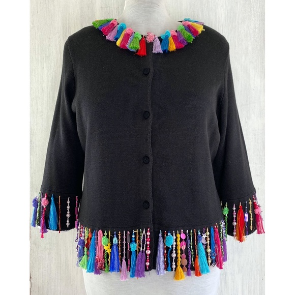 MICHAEL SIMON Dangling Jewel + Tassle Knit Top - Picture 2 of 10